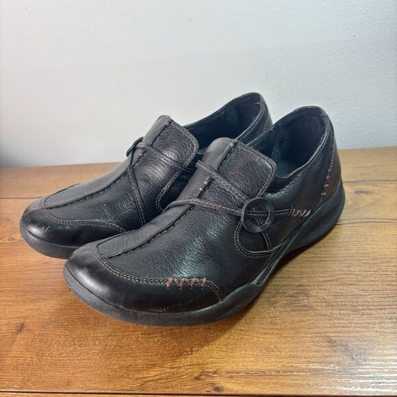 Clarks Shoes Womens 7.5N Wave Walk Slip On 86505 Black Leather Casual Comfort - Picture 2 of 9